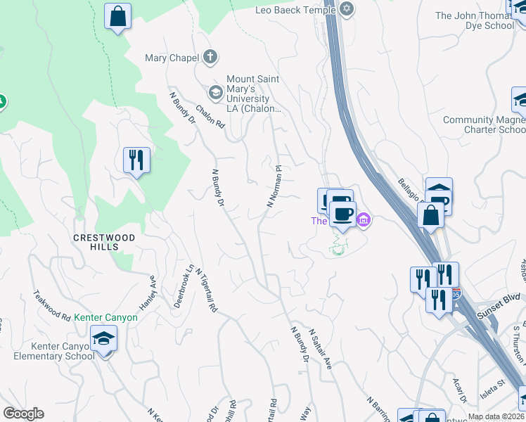 map of restaurants, bars, coffee shops, grocery stores, and more near 965 North Norman Place in Los Angeles