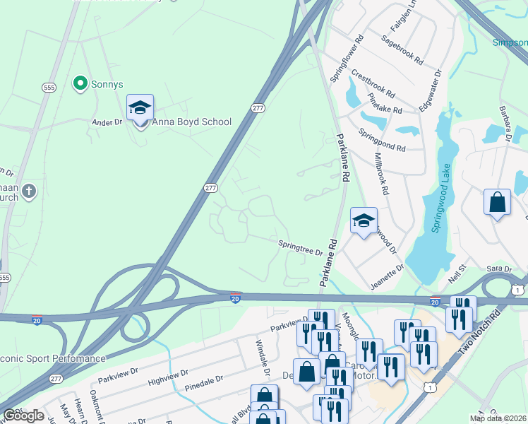 map of restaurants, bars, coffee shops, grocery stores, and more near 2227 Willow Oak Drive in Columbia
