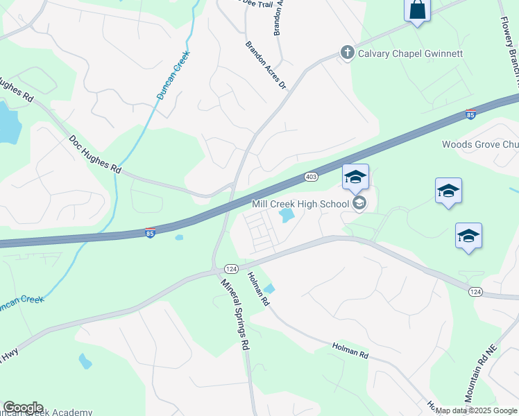 map of restaurants, bars, coffee shops, grocery stores, and more near 4747 Waxwing Street in Hoschton