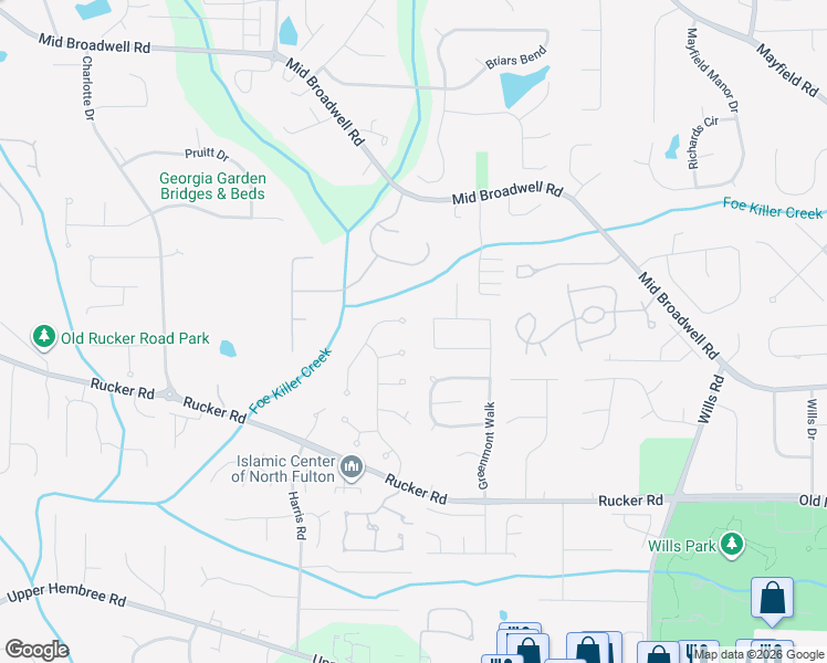 map of restaurants, bars, coffee shops, grocery stores, and more near 1525 Shade Tree Way in Alpharetta