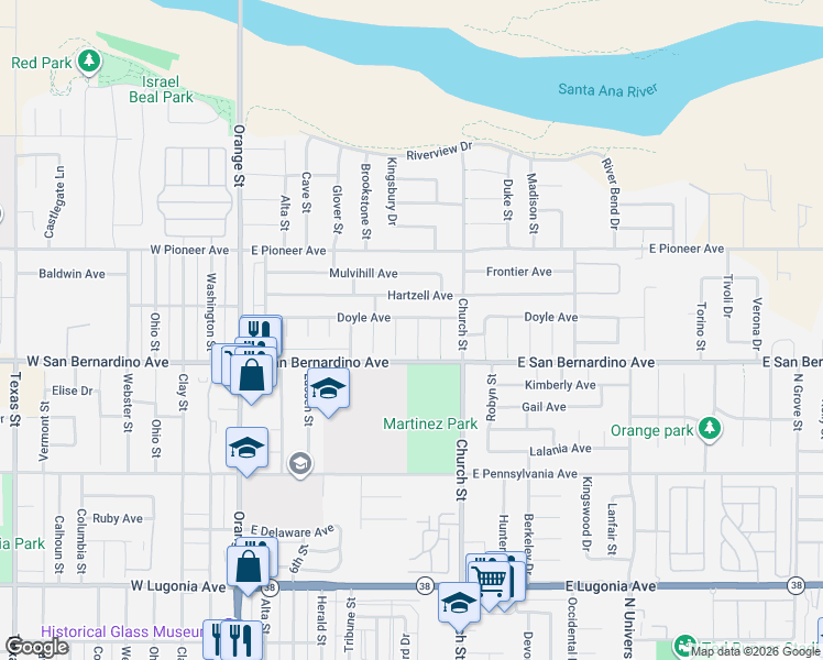 map of restaurants, bars, coffee shops, grocery stores, and more near 1625 Jason Court in Redlands