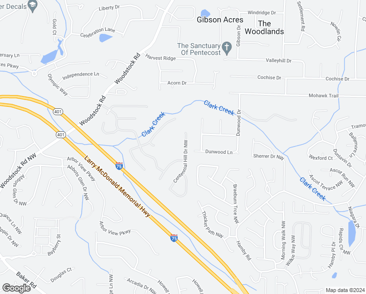map of restaurants, bars, coffee shops, grocery stores, and more near 5243 Centennial Hill Drive Northwest in Acworth