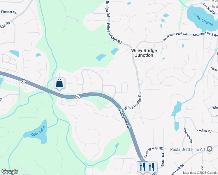 map of restaurants, bars, coffee shops, grocery stores, and more near 112 Wiley Parc Circle in Woodstock
