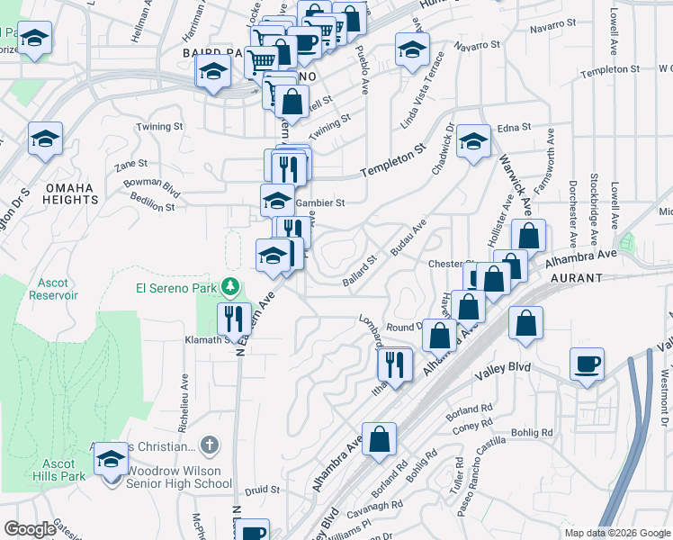 map of restaurants, bars, coffee shops, grocery stores, and more near 2790 Chadwick Circle in Los Angeles