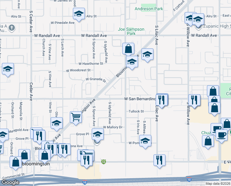 map of restaurants, bars, coffee shops, grocery stores, and more near 813 Woodcrest Street in Bloomington