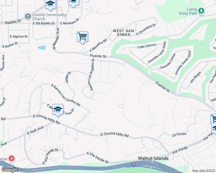 map of restaurants, bars, coffee shops, grocery stores, and more near 532 Rancho Simi Drive Covina in Covina