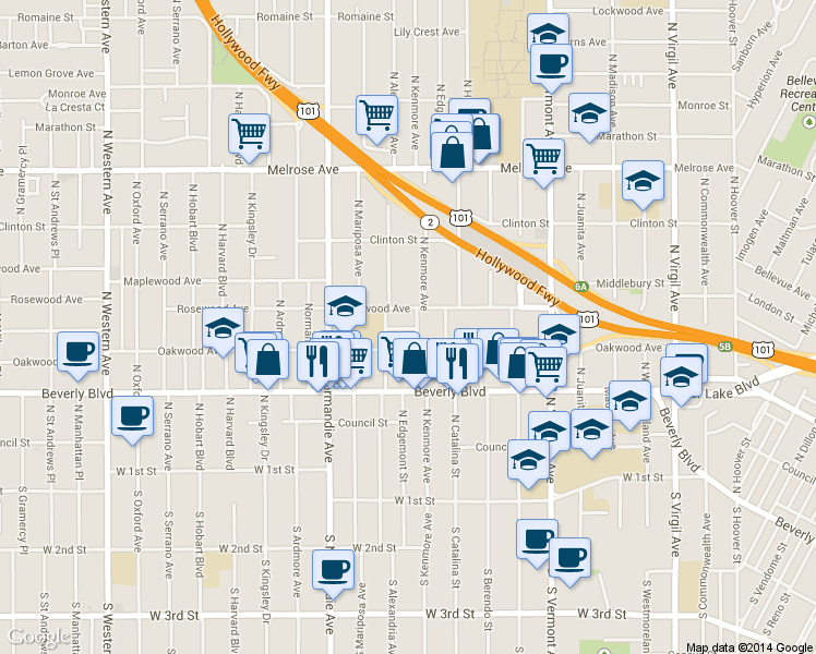 map of restaurants, bars, coffee shops, grocery stores, and more near 4205 Alexandria Place in Los Angeles