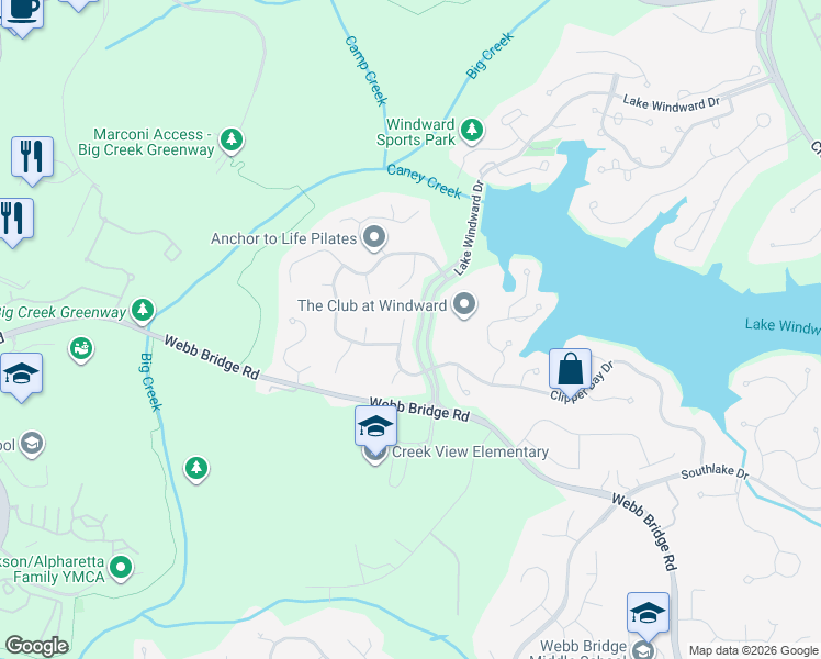 map of restaurants, bars, coffee shops, grocery stores, and more near 770 Bentwood Trce in Alpharetta