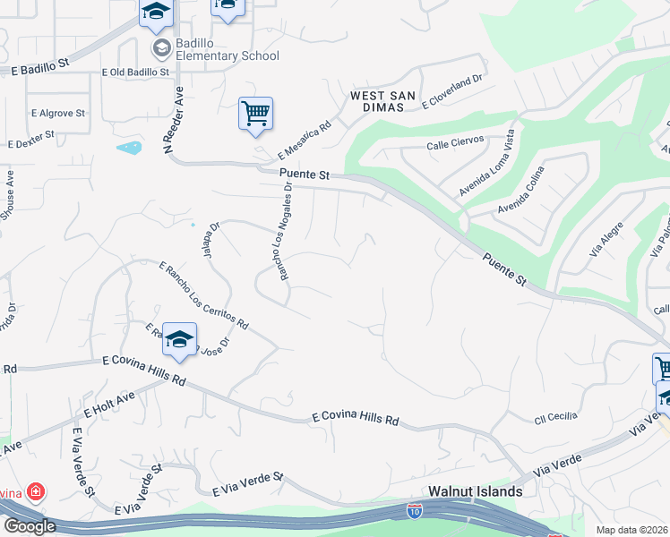 map of restaurants, bars, coffee shops, grocery stores, and more near 532 Rancho Simi Drive Covina in Covina