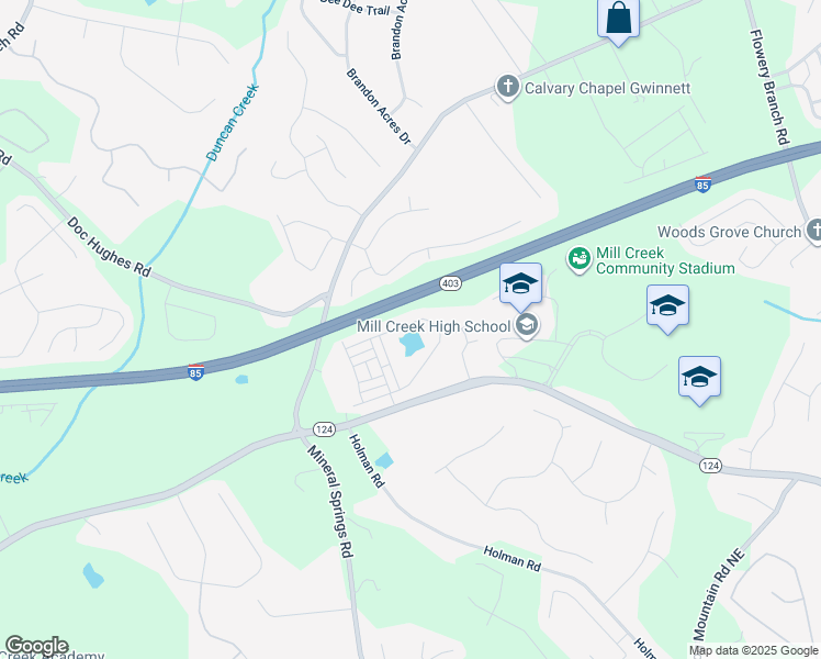 map of restaurants, bars, coffee shops, grocery stores, and more near 4646 Waxwing Street in Buford