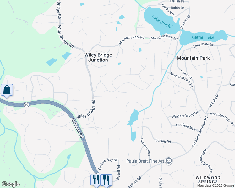 map of restaurants, bars, coffee shops, grocery stores, and more near 402 Magnolia Court in Woodstock