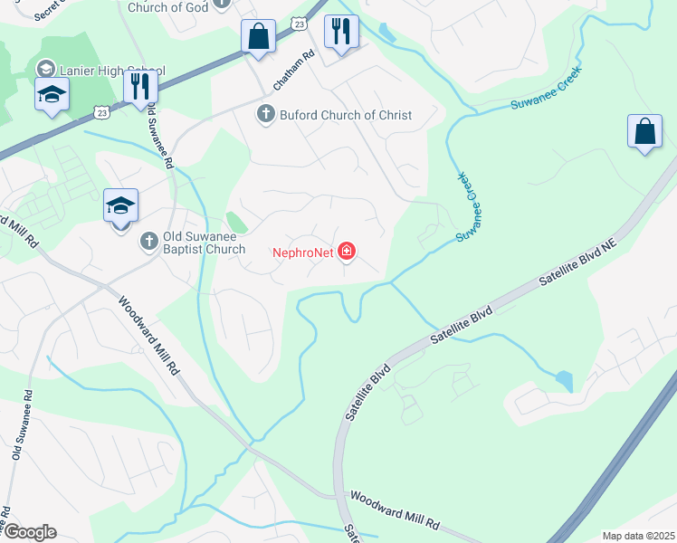map of restaurants, bars, coffee shops, grocery stores, and more near 902 Preserve Bluff Drive Northeast in Buford