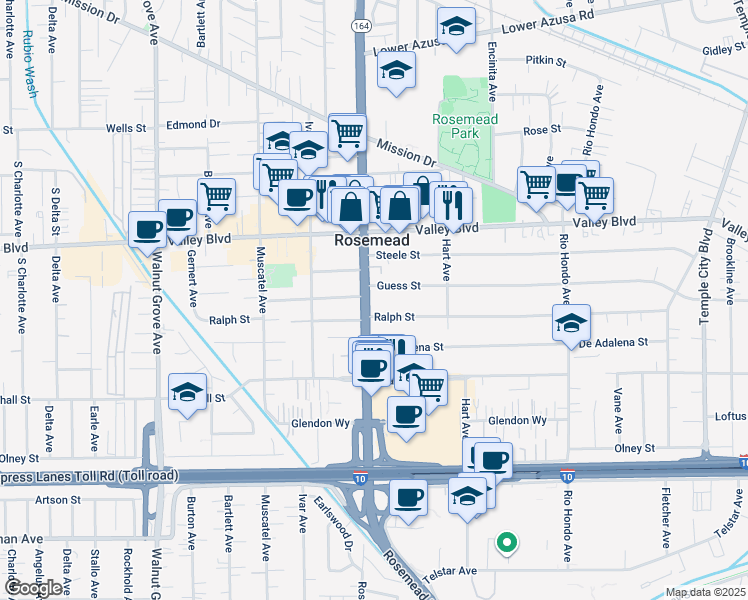 map of restaurants, bars, coffee shops, grocery stores, and more near 3862 Rosemead Boulevard in Rosemead
