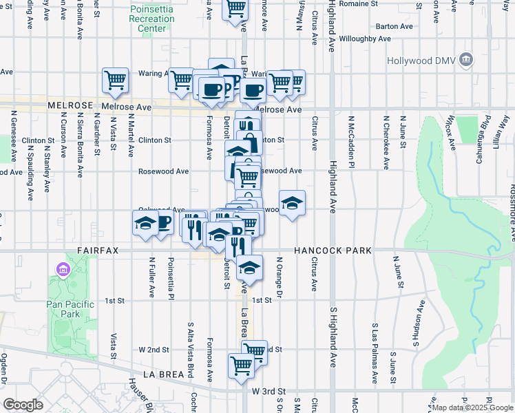map of restaurants, bars, coffee shops, grocery stores, and more near in Los Angeles