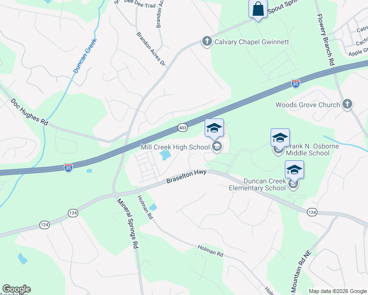 map of restaurants, bars, coffee shops, grocery stores, and more near 4426 Latvia Lane in Hoschton