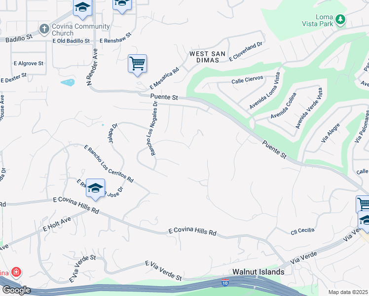 map of restaurants, bars, coffee shops, grocery stores, and more near 524 Rancho Simi Drive in Covina