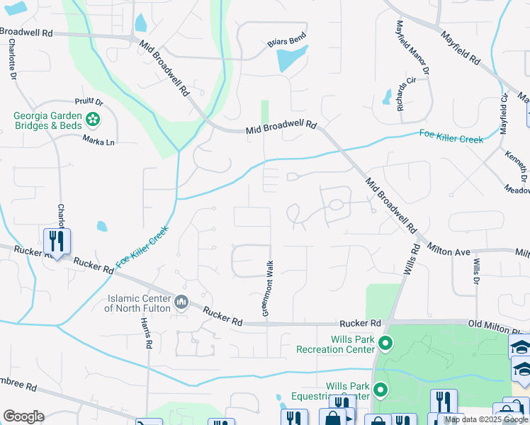 map of restaurants, bars, coffee shops, grocery stores, and more near 12260 Greenmont Walk in Alpharetta