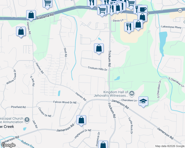 map of restaurants, bars, coffee shops, grocery stores, and more near 154 Sierra Circle in Woodstock