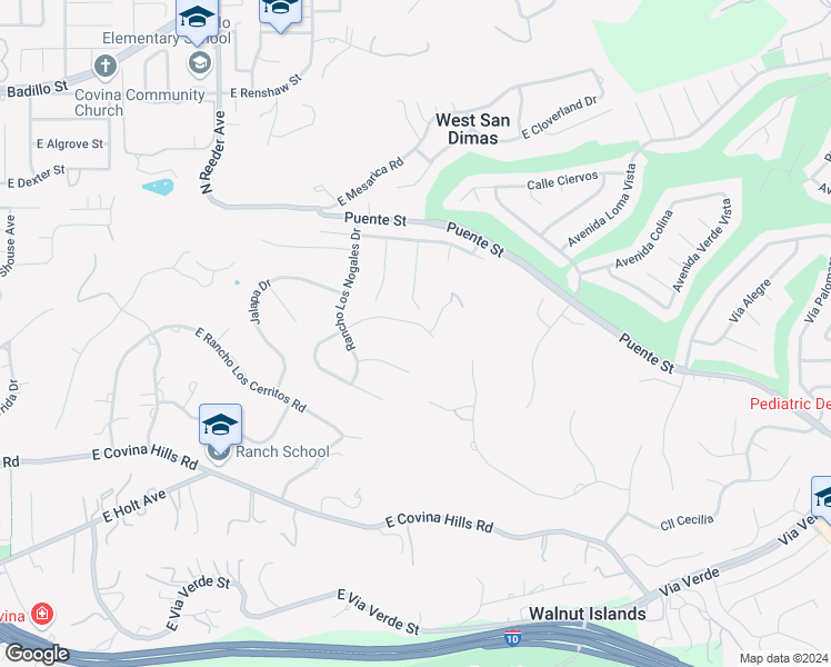 map of restaurants, bars, coffee shops, grocery stores, and more near 532 Rancho Simi Drive Covina in Covina
