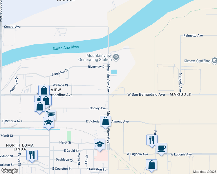 map of restaurants, bars, coffee shops, grocery stores, and more near 2492 West San Bernardino Avenue in Redlands