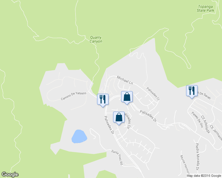 map of restaurants, bars, coffee shops, grocery stores, and more near 1608 Michael Lane in Los Angeles