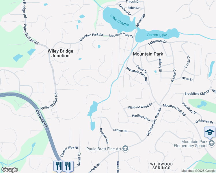 map of restaurants, bars, coffee shops, grocery stores, and more near 148 Bramble Oak Drive in Woodstock
