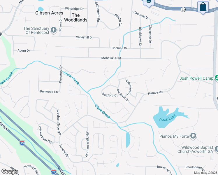 map of restaurants, bars, coffee shops, grocery stores, and more near 626 Wexford Court in Acworth