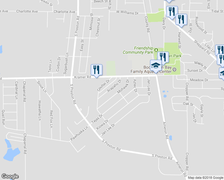 map of restaurants, bars, coffee shops, grocery stores, and more near 817 Arapaho Drive in Burkburnett