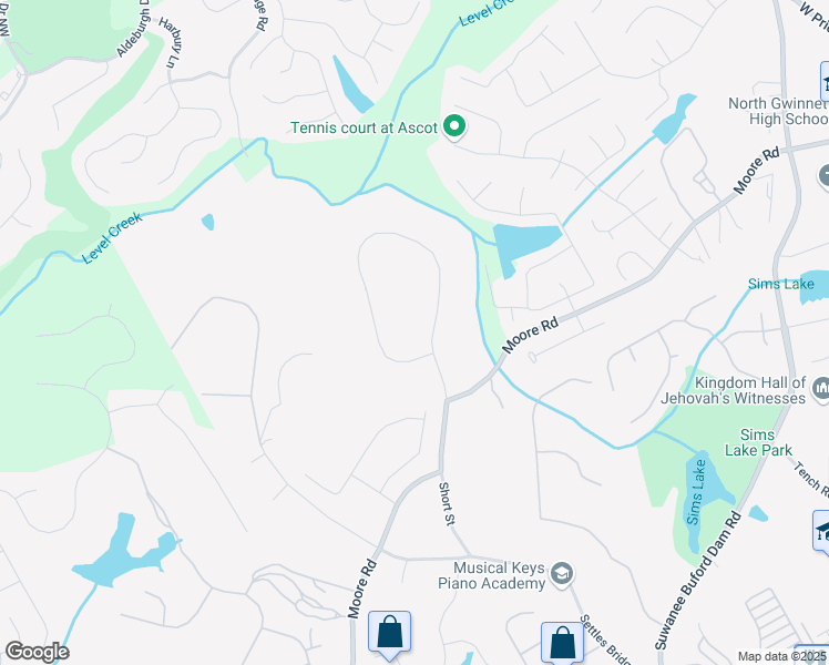 map of restaurants, bars, coffee shops, grocery stores, and more near 4894 Meadowbrook Circle in Suwanee