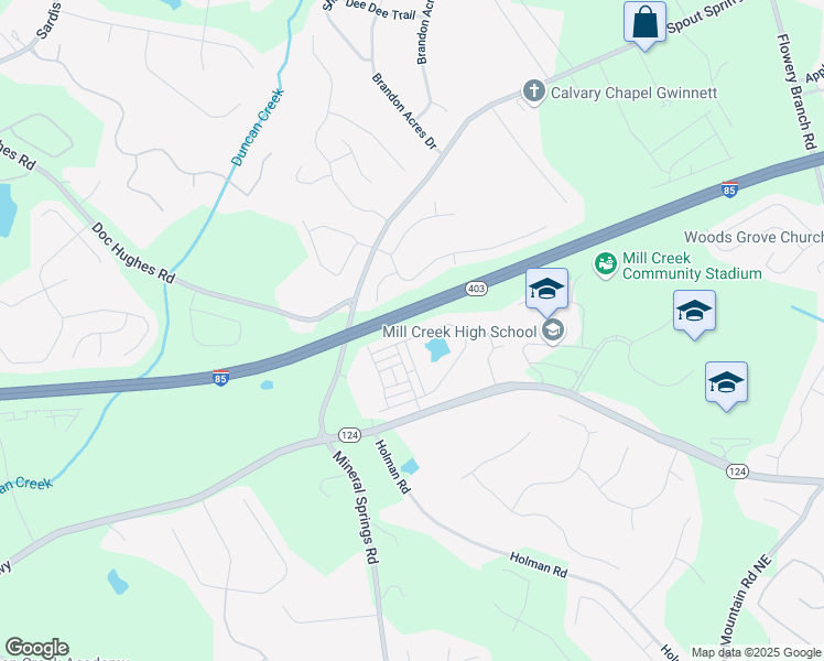 map of restaurants, bars, coffee shops, grocery stores, and more near 4697 Waxwing Street in Buford