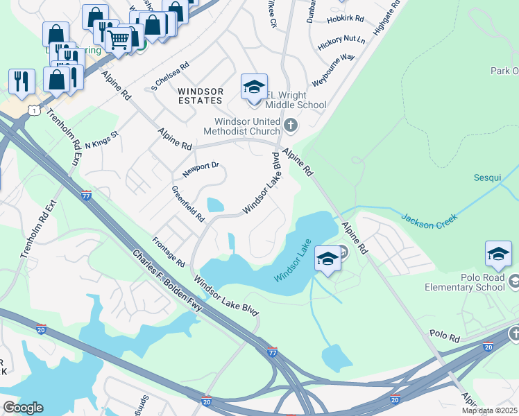 map of restaurants, bars, coffee shops, grocery stores, and more near 1335 Parliament Lake Drive in Columbia
