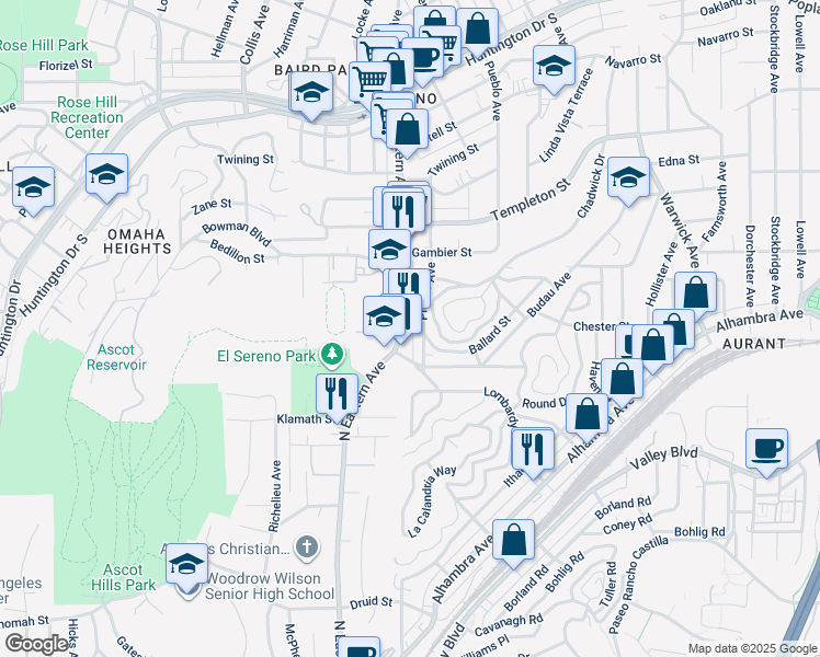 map of restaurants, bars, coffee shops, grocery stores, and more near 2730 North Eastern Avenue in Los Angeles
