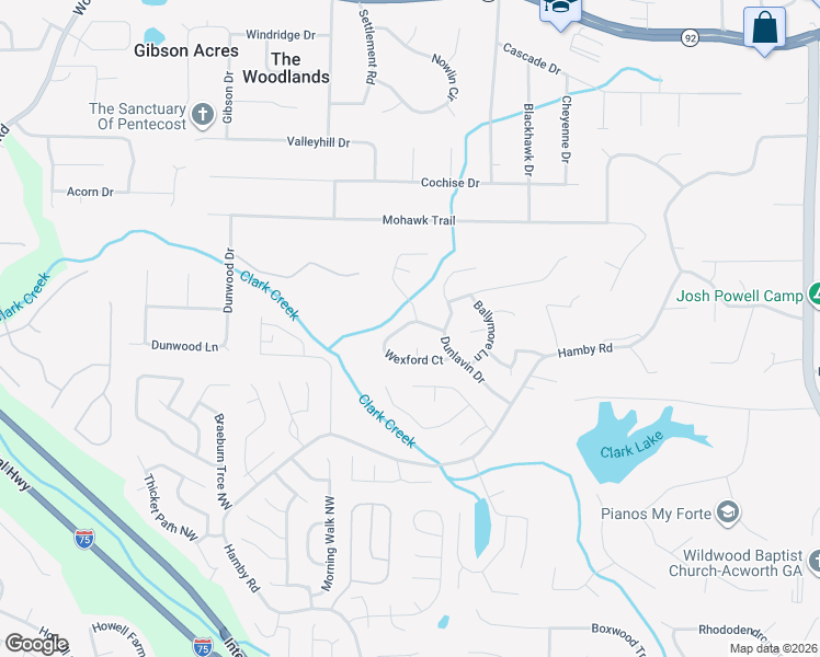 map of restaurants, bars, coffee shops, grocery stores, and more near 626 Wexford Court in Acworth