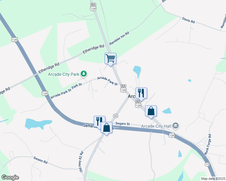 map of restaurants, bars, coffee shops, grocery stores, and more near 45 Arcade Park Street in Jefferson