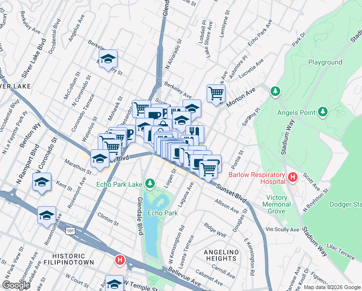 map of restaurants, bars, coffee shops, grocery stores, and more near 1720 Montana Street in Los Angeles