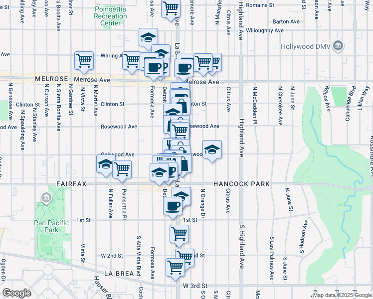 map of restaurants, bars, coffee shops, grocery stores, and more near in Los Angeles