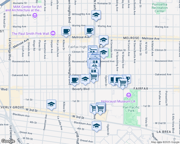 map of restaurants, bars, coffee shops, grocery stores, and more near 410 North Hayworth Avenue in Los Angeles
