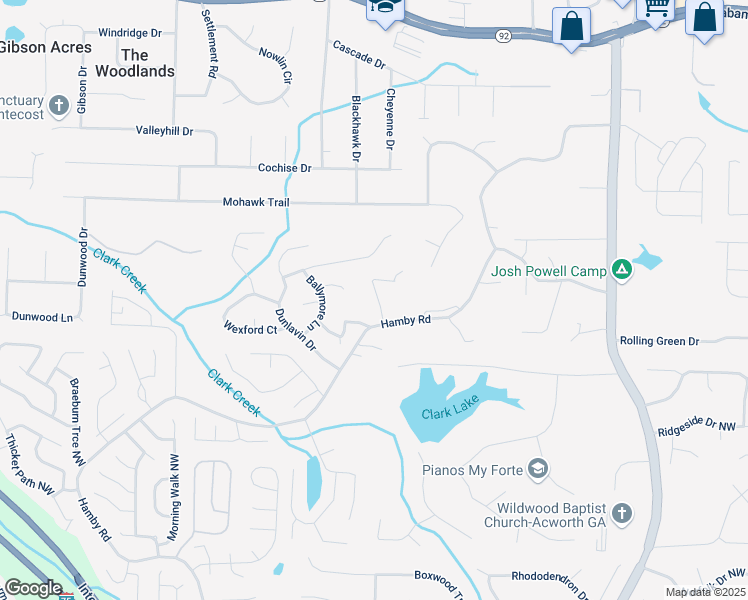 map of restaurants, bars, coffee shops, grocery stores, and more near 151 Tipton Lane in Acworth