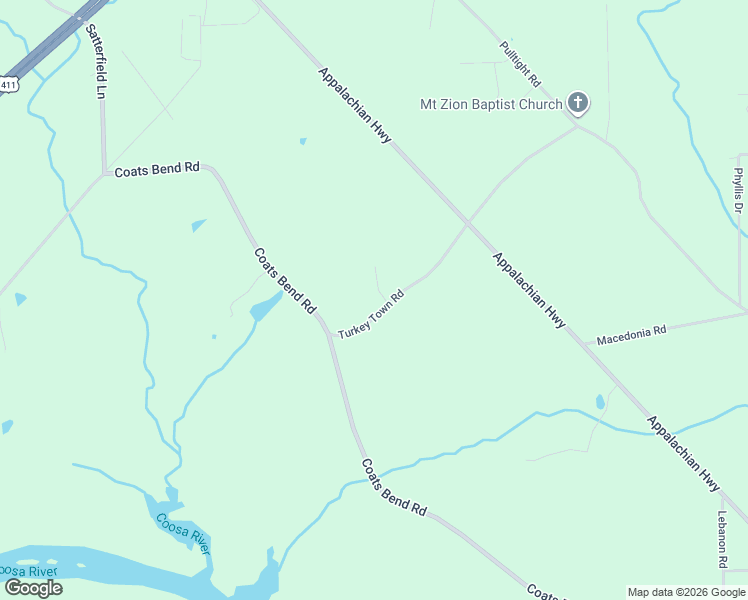 map of restaurants, bars, coffee shops, grocery stores, and more near 151 Turkey Town Road in Gadsden