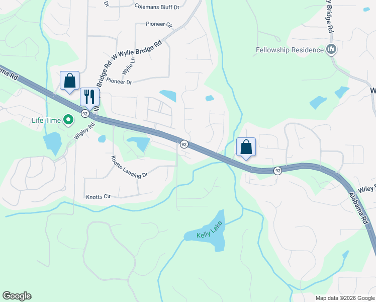 map of restaurants, bars, coffee shops, grocery stores, and more near 14664 Georgia 92 in Woodstock