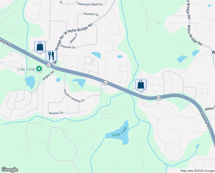 map of restaurants, bars, coffee shops, grocery stores, and more near 14664 Georgia 92 in Woodstock