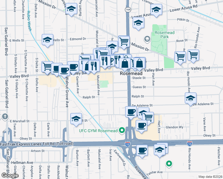 map of restaurants, bars, coffee shops, grocery stores, and more near 3903 Ivar Avenue in Rosemead