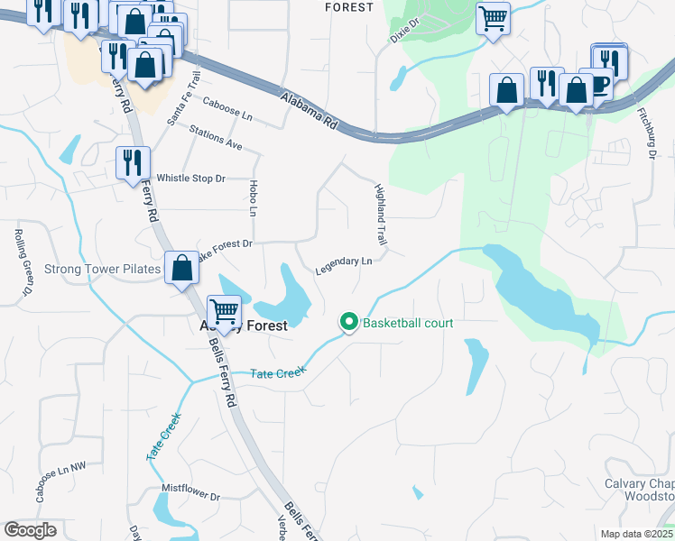 map of restaurants, bars, coffee shops, grocery stores, and more near 5173 Legendary Lane in Acworth