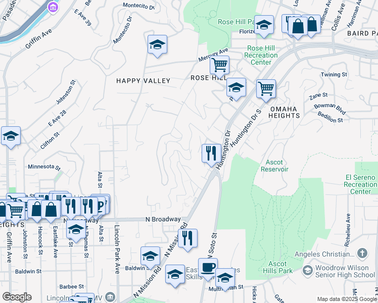 map of restaurants, bars, coffee shops, grocery stores, and more near 2661 North Forest Park Drive in Los Angeles