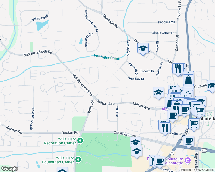map of restaurants, bars, coffee shops, grocery stores, and more near 401 Lynne Circle in Alpharetta