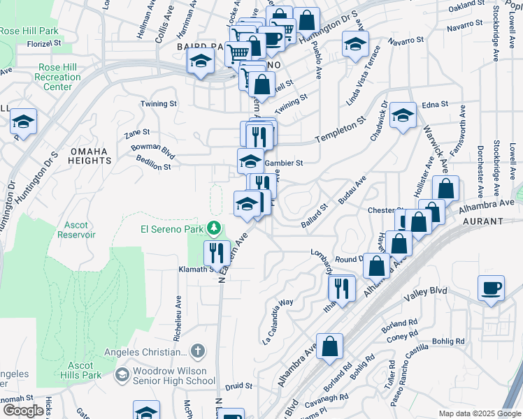map of restaurants, bars, coffee shops, grocery stores, and more near 2730 North Eastern Avenue in Los Angeles