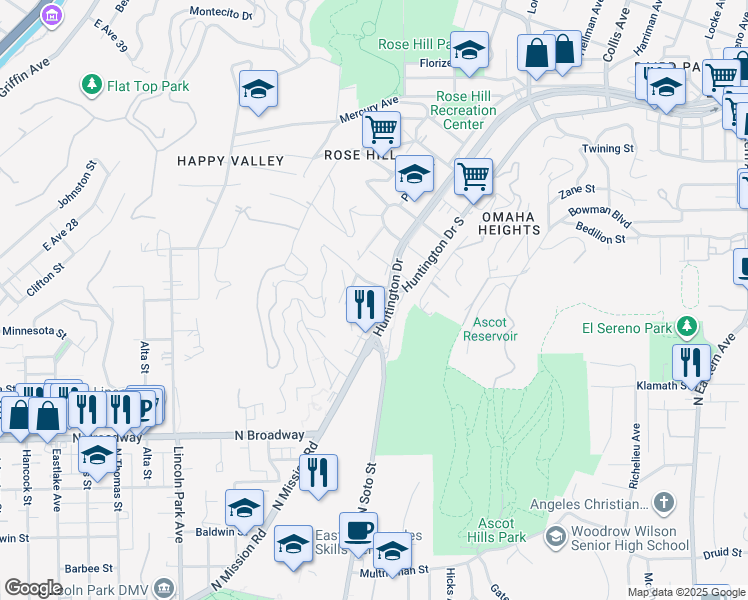 map of restaurants, bars, coffee shops, grocery stores, and more near in Los Angeles