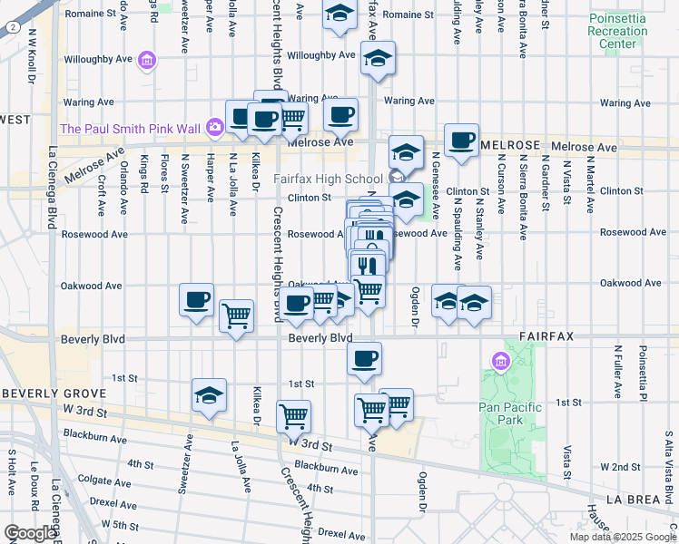 map of restaurants, bars, coffee shops, grocery stores, and more near 410 North Edinburgh Avenue in Los Angeles