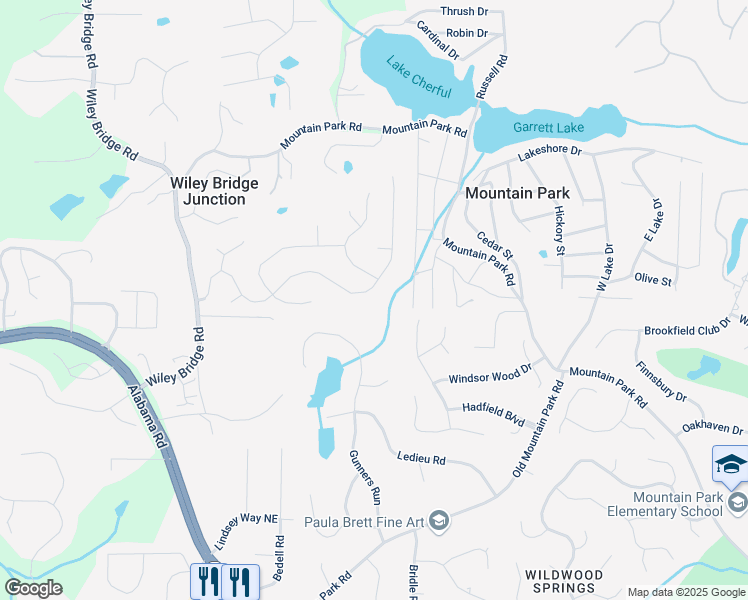 map of restaurants, bars, coffee shops, grocery stores, and more near 148 Bramble Oak Drive in Woodstock