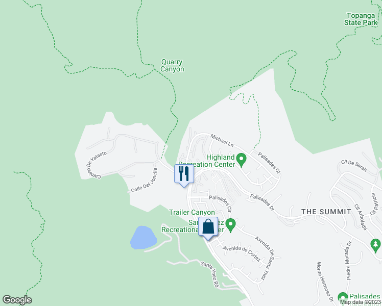 map of restaurants, bars, coffee shops, grocery stores, and more near 1574 Michael Lane in Los Angeles